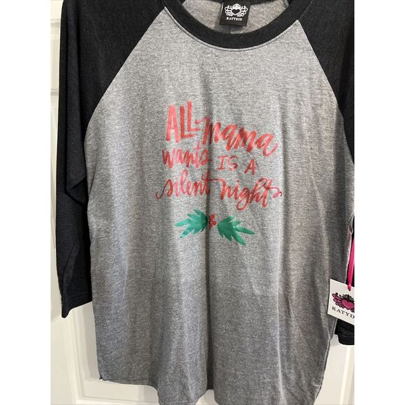 Katydid Gray Christmas Logo Round Neck Long Sleeve Top Womans M - Picture 2 of 3